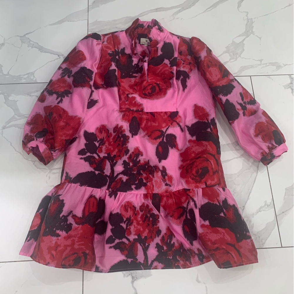 Tuckernuck Palmerston Mini Dress Small Cerise Blossom Jacquard Pockets Romantic